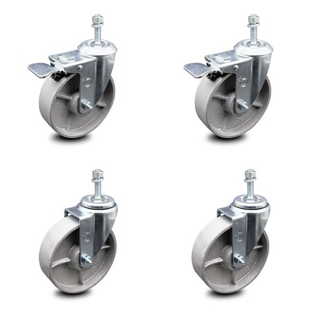 Service Caster Semi Steel Swvl TS Caster w/Roller Bearing-5"Wheels&10MM Stems-2 w/TTL BRK, 4PK SCC-TSTTL20S515-SSR-M1015-2-S-2